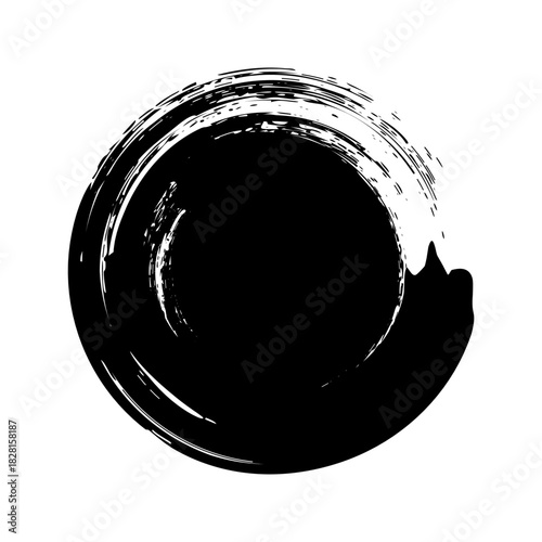 Grunge circle, brush strokes, lines, ink smudges, hand-drawn scribble shape. Handmade sketchy mark, acrylic stains, charcoal streaks. Paint texture, dry brush effect. Vector illustration