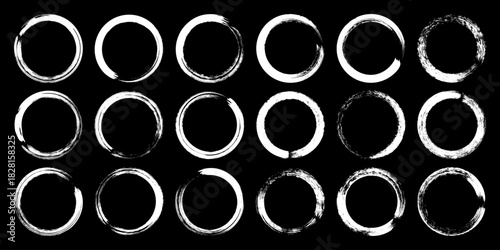 Grunge circles, brush strokes, lines, ink smudges, hand-drawn scribble shapes. Handmade sketchy marks, acrylic stains, charcoal streaks. Paint textures, dry brush effect. Vector illustration