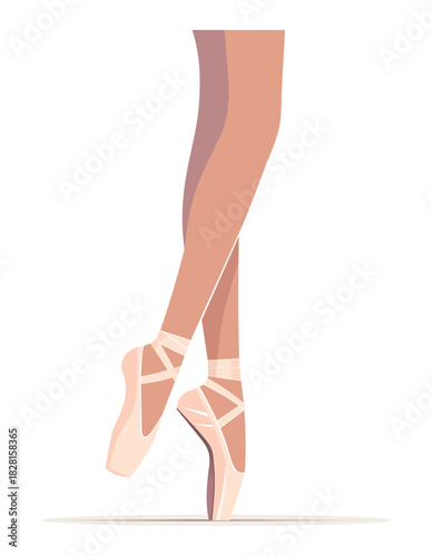 Vector illustration of ballerina legs in pointe shoes, elegant ballet pose with minimal clean design, graceful dance art
