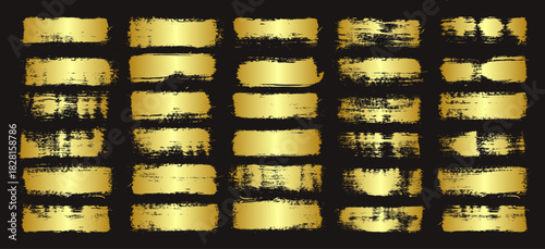 Golden brush strokes, lines, ink smudges, hand-drawn scribble shapes. Handmade sketchy marks, acrylic stains, charcoal streaks. Paint textures, dry brush effect. Marker underline. Vector illustration