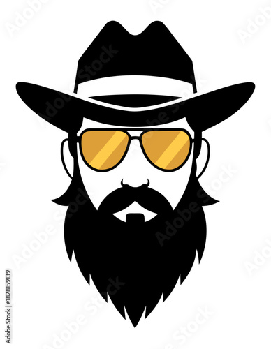 Bearded cowboy in yellow sunglasses and hat vector image ideal for fashion logos and branding projects