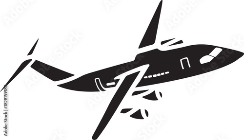 Silhouette of a modern private jet in flight