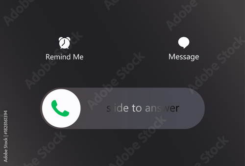 Slide to answer incoming call button on a dark background. User interface element for smartphone interaction.