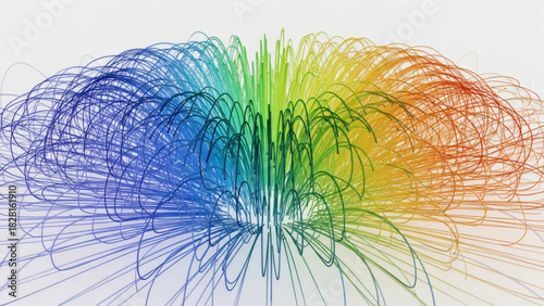 Abstract colorful lines radiating outwards on a white background