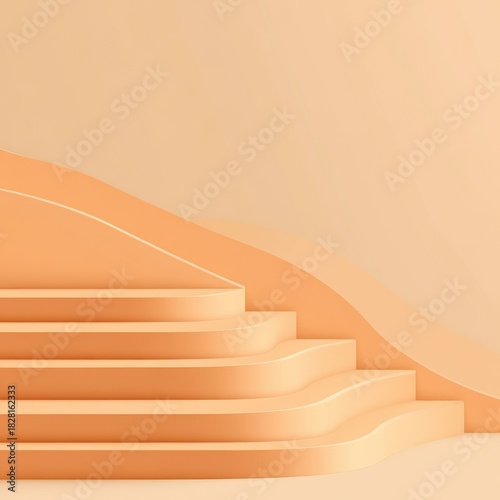 Peach Curved Steps Product Display Mockup, abstract ,minimalism