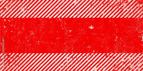 Warning sign with red and white diagonal lines. Attention, danger or caution symbol. Construction site signage, road safety notice, hazard banner, security alert shield. Vector illustration