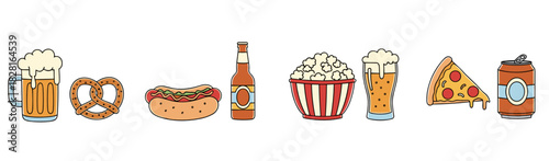 Colorful food and drink icons with copy space for snack bar menu design concept