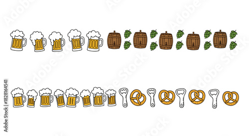 Colorful beer and pretzel icons with copy space for pub menu design concept