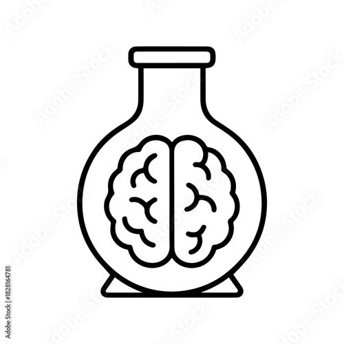 brain in a flask vector line icon on a white background Vector line icon on a white background