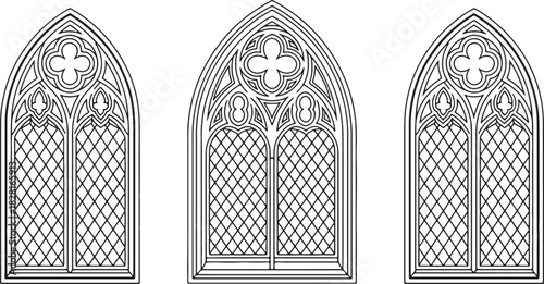 Intricate Outlines of Gothic Windows with Quatrefoil Design