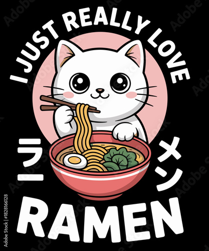 Funny Cat Ramen Anime Merch Kawaii Clothes Graphic