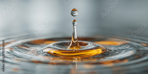 Amber-Tinted Water Droplet with Ripples
