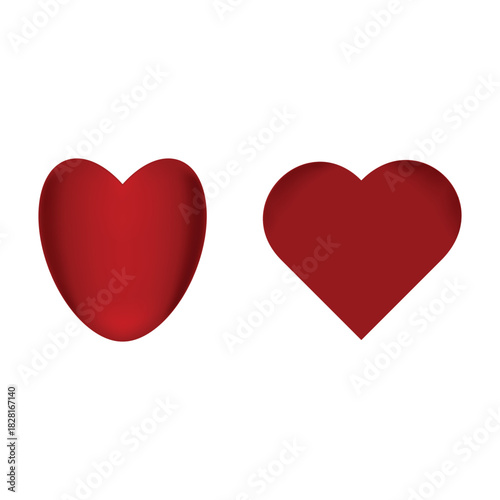Two shiny red hearts isolated on a white background, symbolizing love, passion, and Valentine's Day romance
