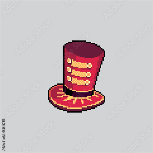 Pixel art illustration Ringmaster Hat. Pixelated Circus Hat. Circus Ringmaster Top Hat Icon pixelated for the pixel art game and icon for website and video game. old school retro.