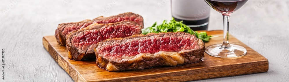 Obraz premium Juicy Sliced Steak with Red Wine, Food photography , Gourmet