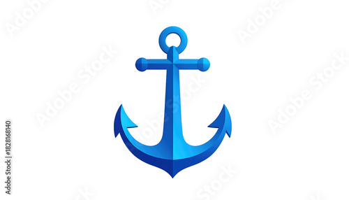 A stylized blue anchor, gradient effect, set against a stark black background. It is a symbol of stability and maritime life