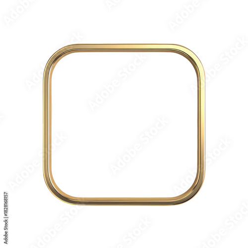 A 3D render of a golden, rounded-square frame floating against a black background. The edges are smooth and reflective