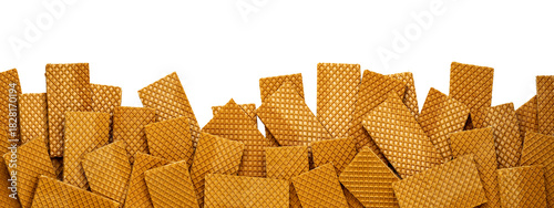 Stacked Waffle Cookies Border Isolated on White Background