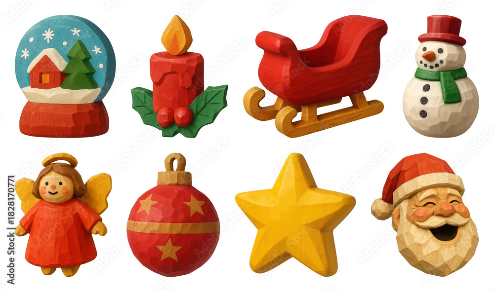 Obraz premium PNG Festive wooden Christmas decorations displayed, transparent background