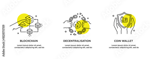 Set of illustrations concept with cryptocurrency. technology, coin, financial, business
