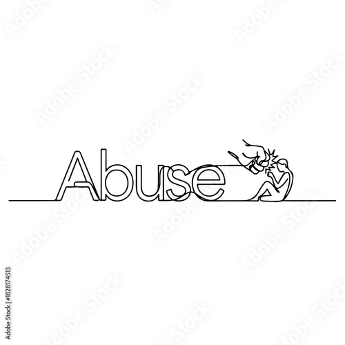 Abuse illustration with one line drawing showing concept of violence. Abuse illustration uses simple art and continuous line to show the theme, drawing attention to issue.