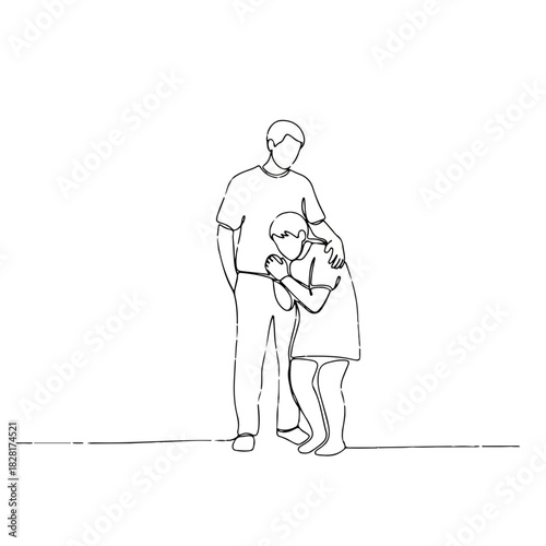 Abuse outline presenting victim and offender, a delicate artistic representation. Drawing abuse with minimalist figure showing support, outline includes human form. Visualizing abuse and its impact,