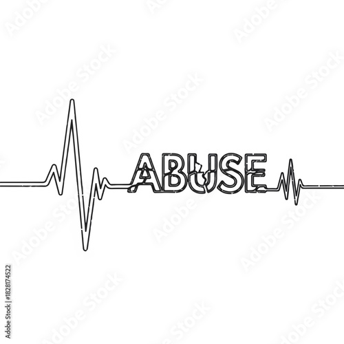 Concept of ending domestic abuse. Focus on ending domestic abuse represented by a line, like heartbeat, passing through word, symbolizing hope and survival.