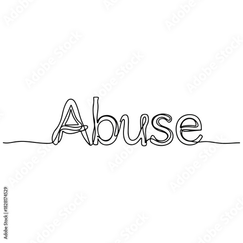 Conceptual single line drawing of the word Abuse, with elegant typography. Abuse word graphic for awareness campaigns, advocacy, and social commentary, highlighting forms of injustice.