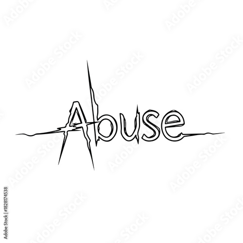 Abuse symbol, a graphic illustration of stark word on pure white backdrop. Abuse represents complex social issues with symbolic weight.