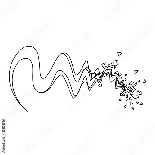 Outline image showing abuse, where broken shapes emanate from wavy lines, concept image of abuse. Detailed illustration of lines breaking apart, showing destructive power of abuse.