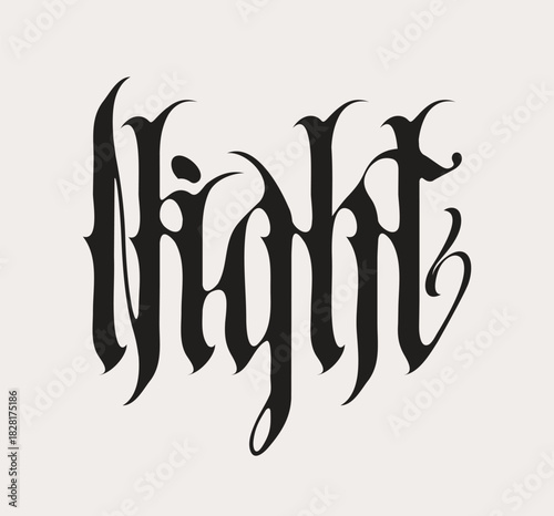 The word "Night" written in Gothic font, all caps. The style is reminiscent of a fairy tale, witchcraft, or horror movie. Suitable for a T-shirt, logo, or headline.