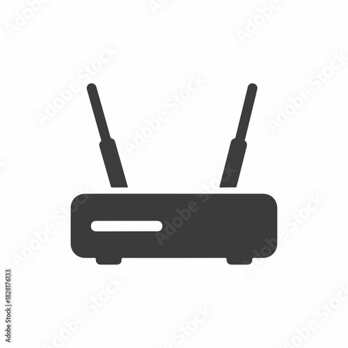 Depiction of a wireless router on bright white background, router enables internet access. Wireless router with antennas provides connectivity in homes, offices, and public places.