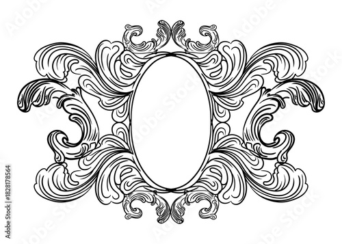 Hand drawing filigree decorative oval frame vector illustration