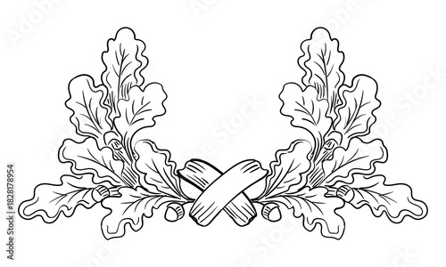 Hand drawn wreath of oak tree leaves vector isolated illustration