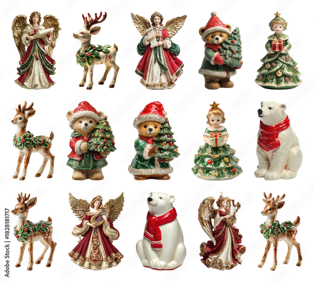 Obraz premium PNG Festive figurines celebrating holiday spirit, element set on transparent background