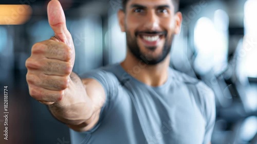 Strength and Success: A vibrant depiction of a physically fit individual extending a thumbs-up gesture, symbolizing approval, positivity, and achieving goals.
