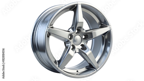 Sleek chrome car wheel rim shines, perfect for automotive design and product visualization projects, ideal for ads promoting vehicle parts and accessories