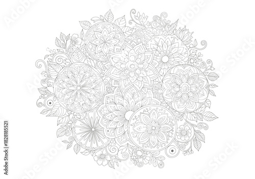 Intricate floral pattern design for coloring book illustration  