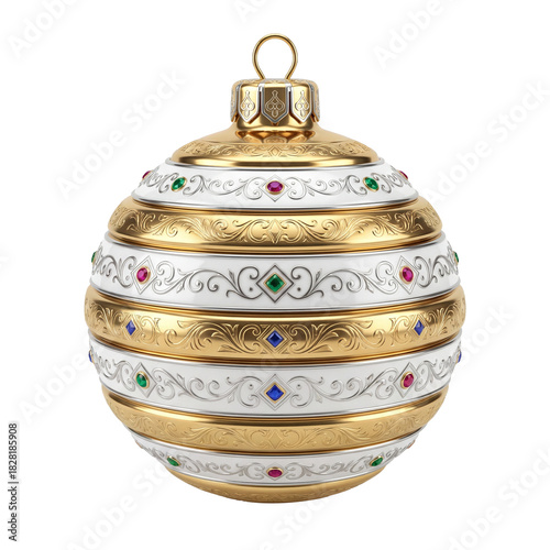Christmas Bauble with Elegant Holiday Patterns. Isolated Ornament on Transparent Background.


