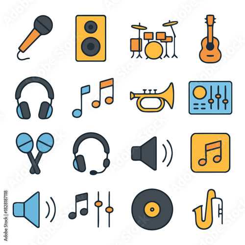 Musical Symphony of Instruments: An engaging array of musical instruments, a vibrant illustration capturing the essence of music, perfect for creative projects.