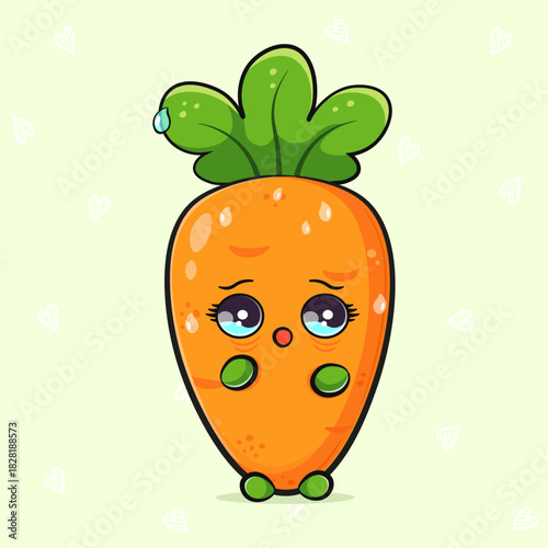 Crying cartoon carrot character feeling sad and upset