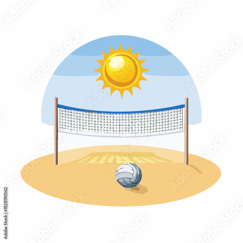 Beach volleyball court on a sunny day illustration.