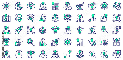 IT Services icons collection. Vector illustration. Laptop Code, Tech Support Headset, Customer Support Gear, Team Collaboration.  Pro Vector