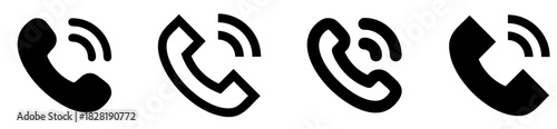 A scalable vector/EPS set of four phone call icons in solid, line, and geometric styles—ideal for apps, websites, dashboards, and business platforms requiring clear communication visuals.
