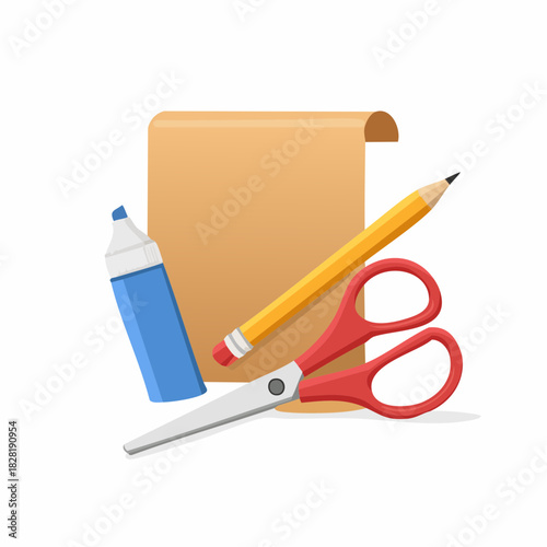 School and office supplies vector illustration.