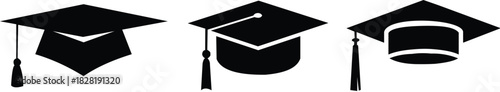 graduation cap icon set, university or college graduation hat icon, student graduation cap , student hat outline and filled vector sign. Academic cap linear and full pictogram. Education symbol, logo