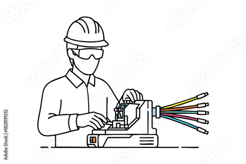 Technician Splicing Fiber Optic Cables with Precision Tool