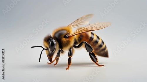 Bee Full-Body Close-Up Isolated on White Background