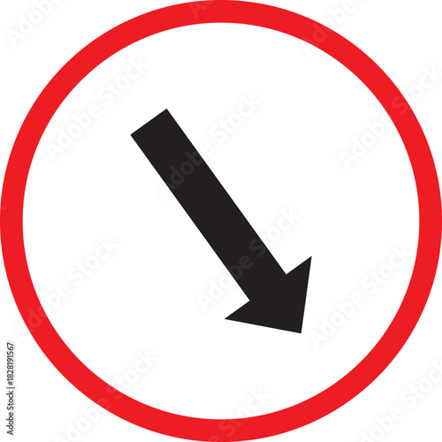 Diagonal Down Arrow in a Red Circular Frame