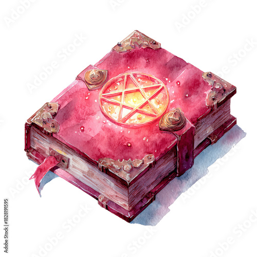  Watercolor clipart of grimoire with pentagram 